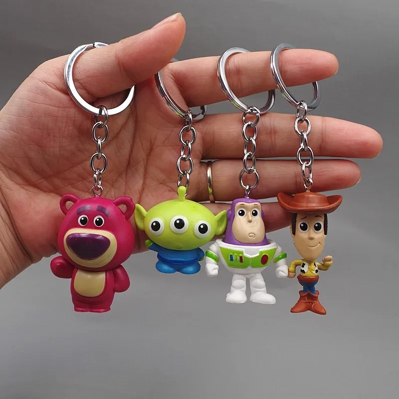 Anime Toy Story Woody Buzz Lightyear Action Figure Keychain Figure Jessie Woody Alien Key Ring Toys For Kids Christmas Gift