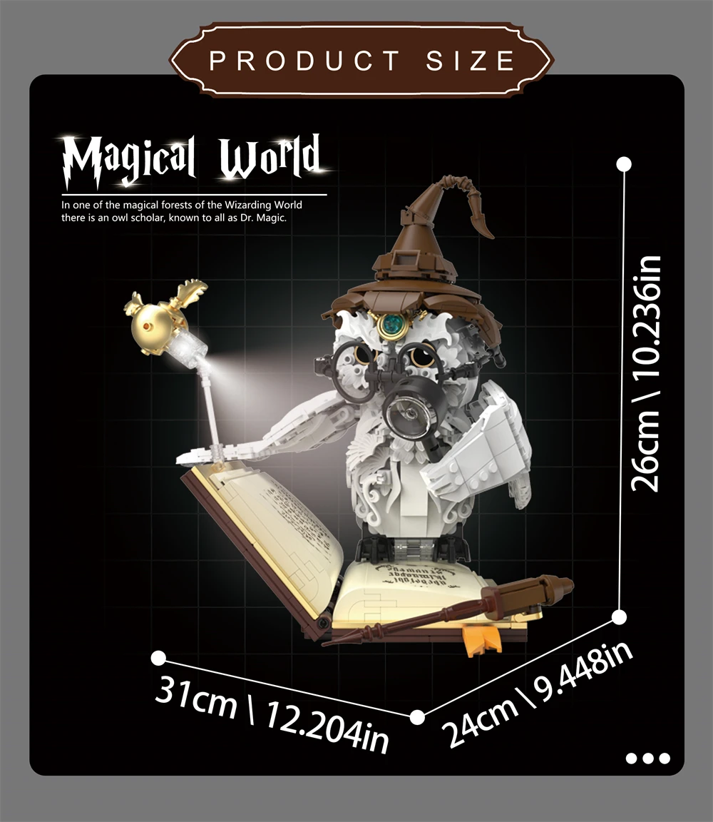 Magical World Owl Doctor Magic Book and Lights Building Blocks Bricks Animal Bird Models Boys Assembly Toys Kid Christmas Gifts
