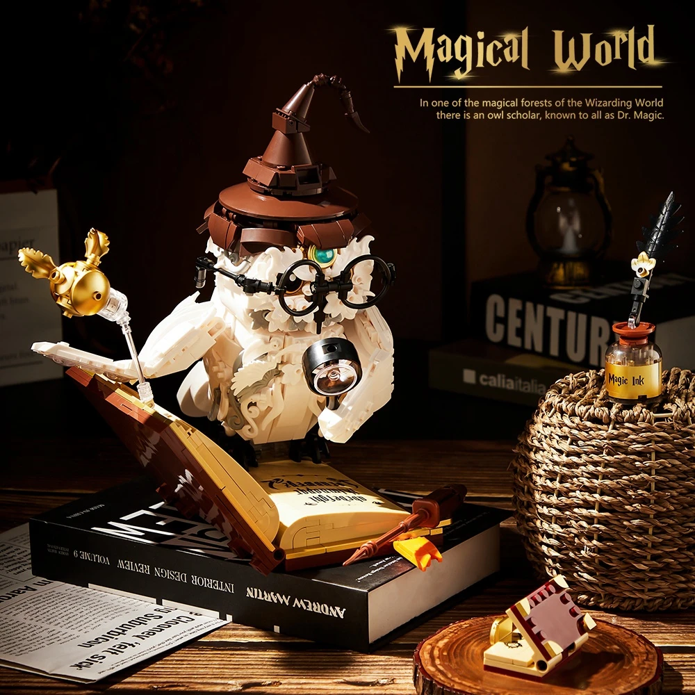 Magical World Owl Doctor Magic Book and Lights Building Blocks Bricks Animal Bird Models Boys Assembly Toys Kid Christmas Gifts