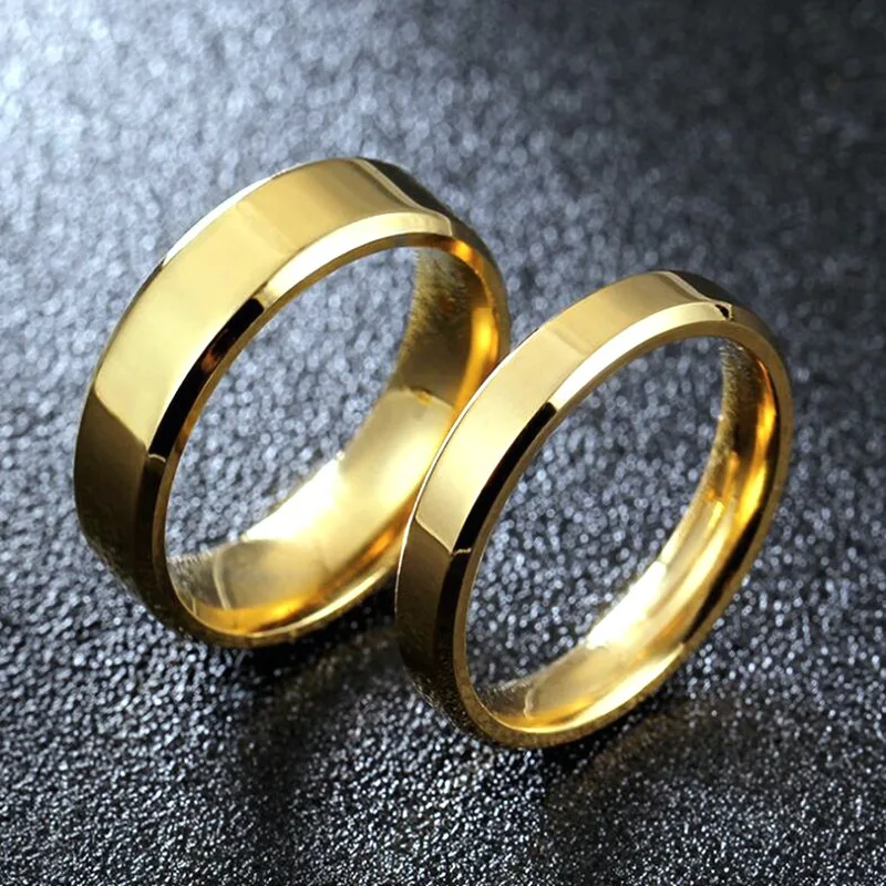 Smooth Stainless Steel Couple Rings Gold Simple 4MM 6MM Women Men Lovers Wedding Jewelry Engagement Halloween Christmas Gifts