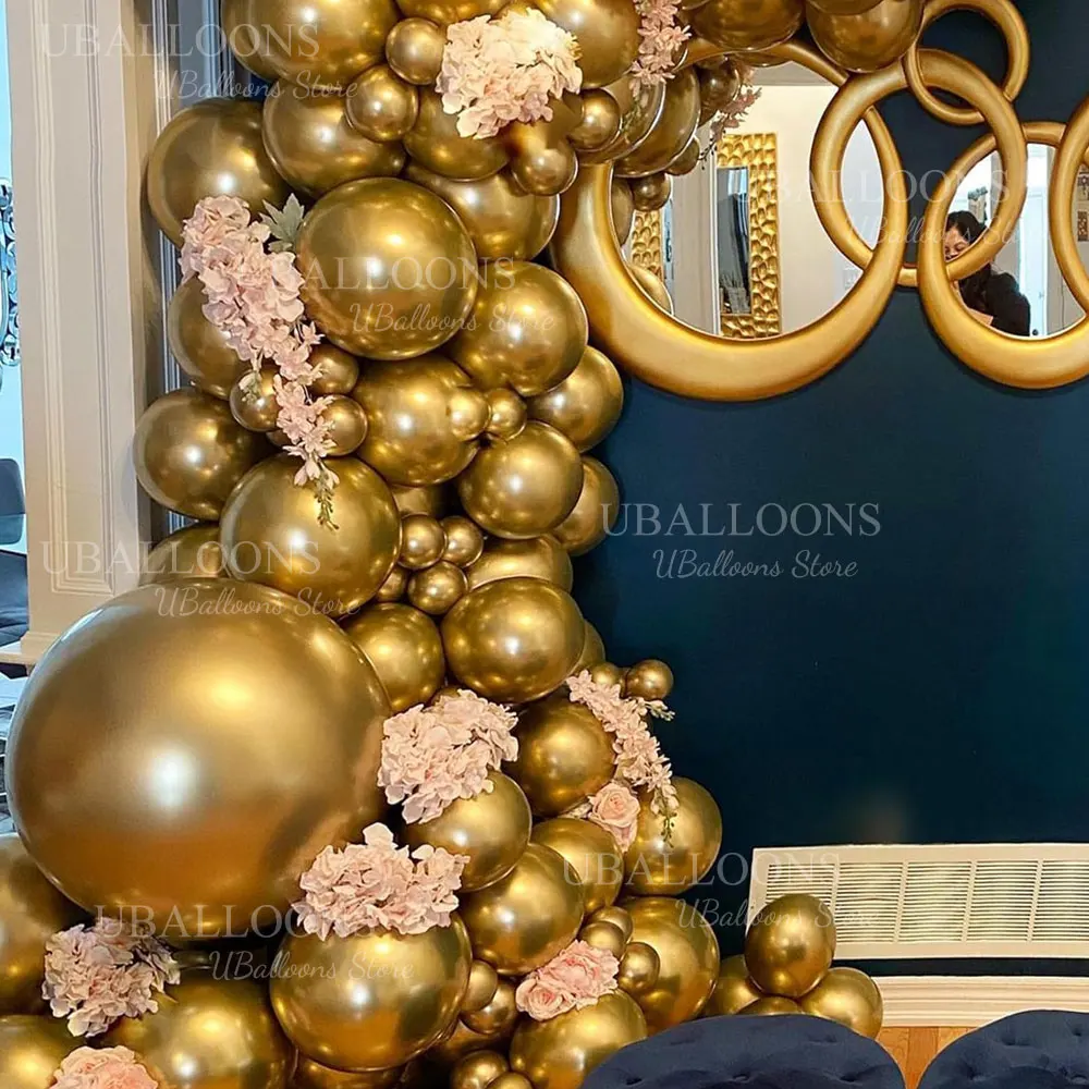 Chrome Gold Balloons Garland 5 10 12 18inch Metallic Gold Chrome Balloons Arch for Birthday Christmas Wedding Party Decorations