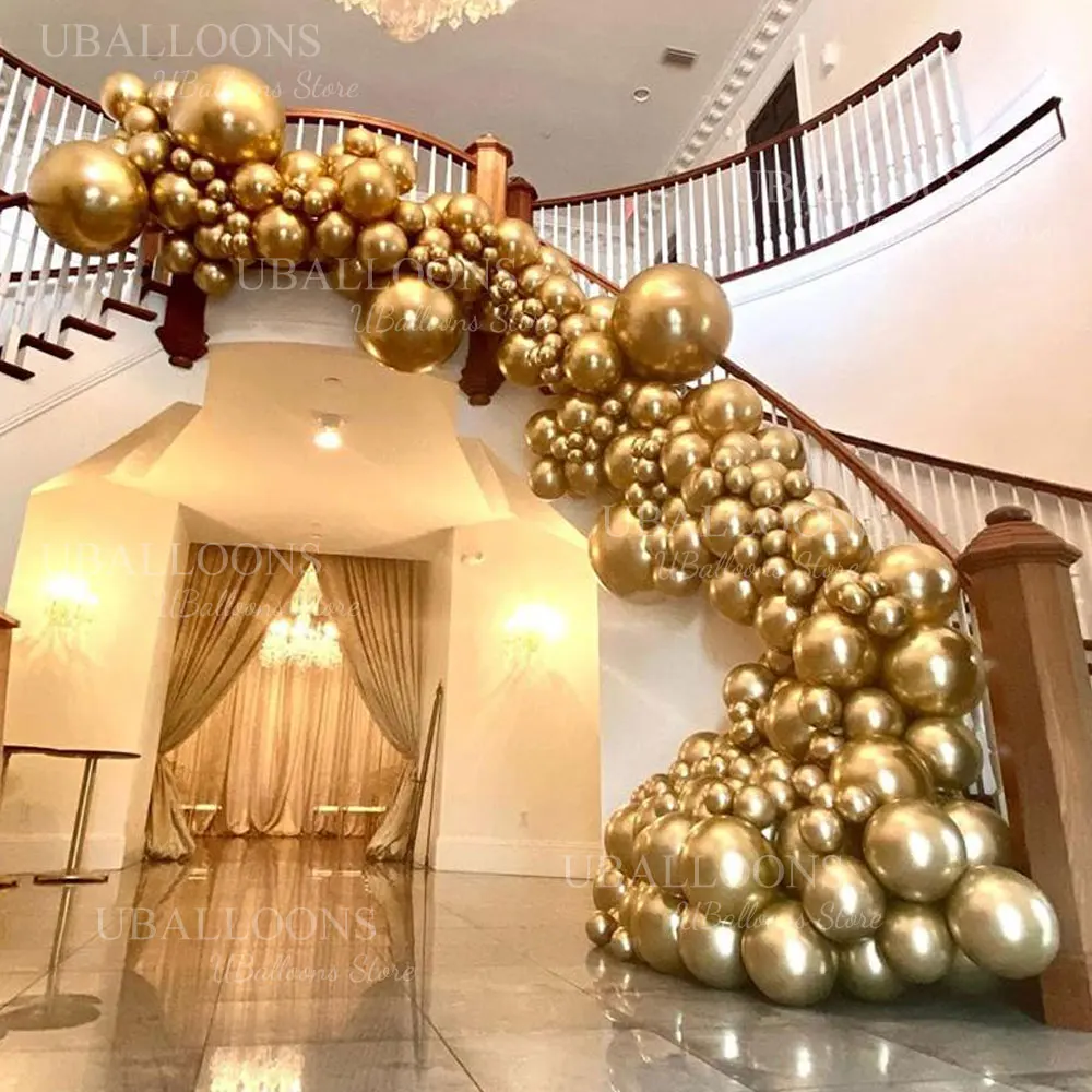 Chrome Gold Balloons Garland 5 10 12 18inch Metallic Gold Chrome Balloons Arch for Birthday Christmas Wedding Party Decorations