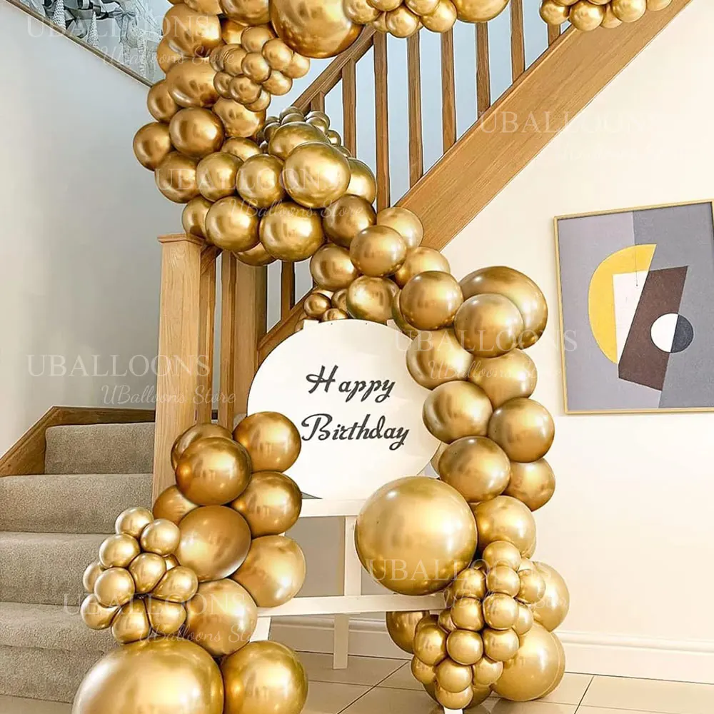 Chrome Gold Balloons Garland 5 10 12 18inch Metallic Gold Chrome Balloons Arch for Birthday Christmas Wedding Party Decorations