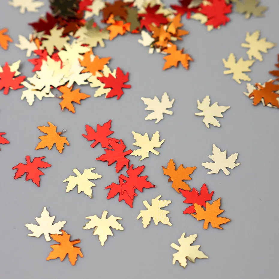 1Pack Mixed Colored Maple Leaf Nail Art Sequin Shimmer Pumpkin Orange Red Leaves Resin Flakes Charm Autumn Christmas Nail Decor