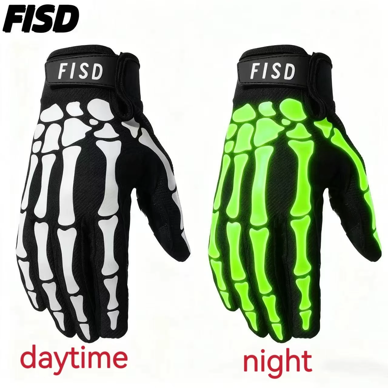 FISD DH MX Long Finger Gloves All-Season Model Christmas Night Light Ghost Claw Anti-Slip Durable for Football Off-Road Moto