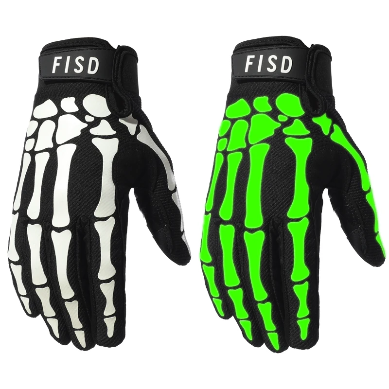 FISD DH MX Long Finger Gloves All-Season Model Christmas Night Light Ghost Claw Anti-Slip Durable for Football Off-Road Moto