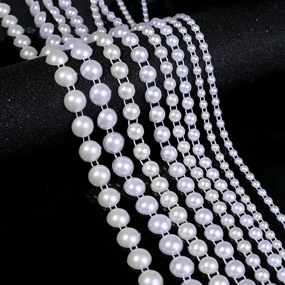 5yards/roll ABS Imitation Pearl Half Round Pearls Chain 4-10mm Cotton Thread Beads Chain For Wedding Party Christmas Decoration