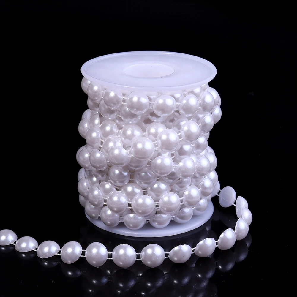 5yards/roll ABS Imitation Pearl Half Round Pearls Chain 4-10mm Cotton Thread Beads Chain For Wedding Party Christmas Decoration