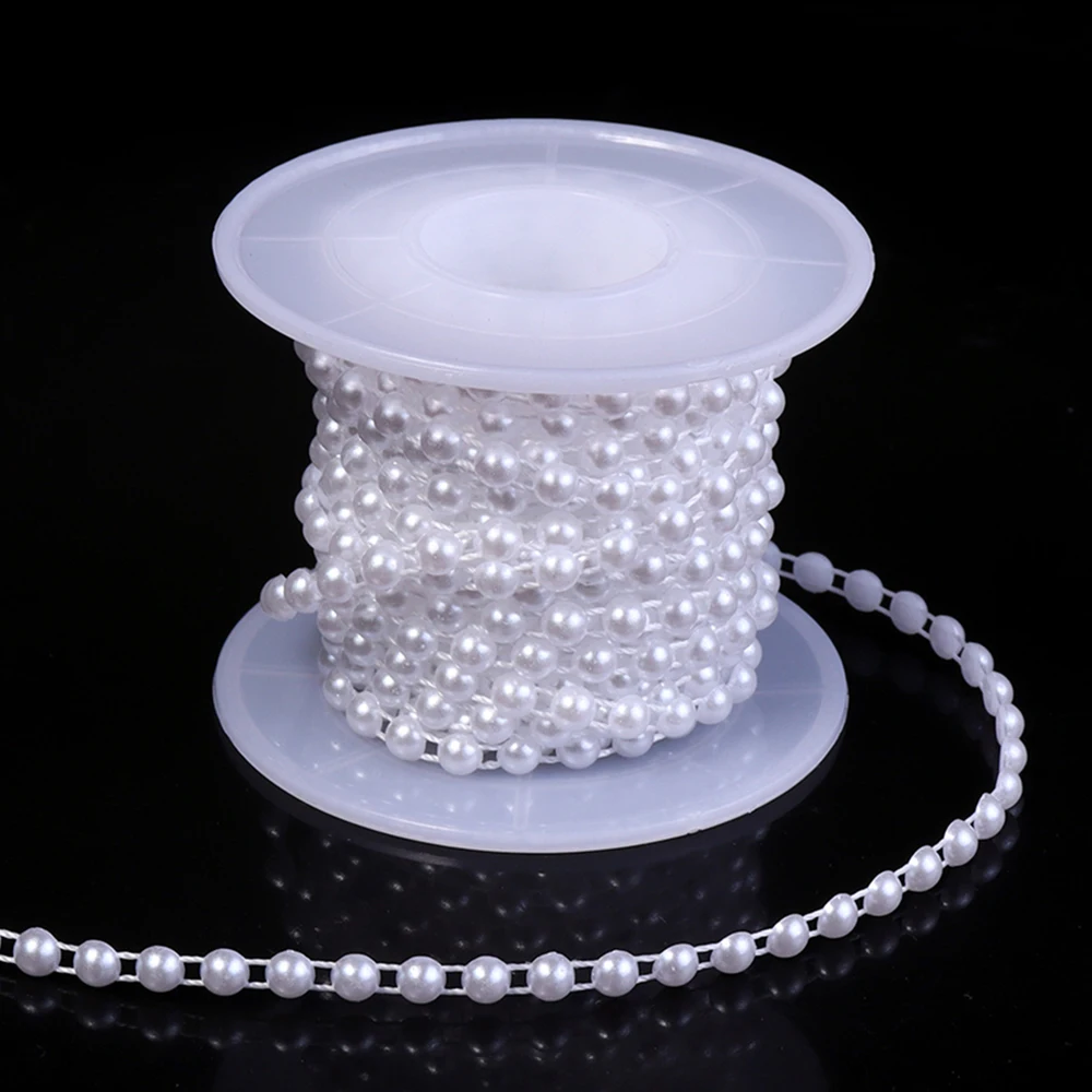 5yards/roll ABS Imitation Pearl Half Round Pearls Chain 4-10mm Cotton Thread Beads Chain For Wedding Party Christmas Decoration