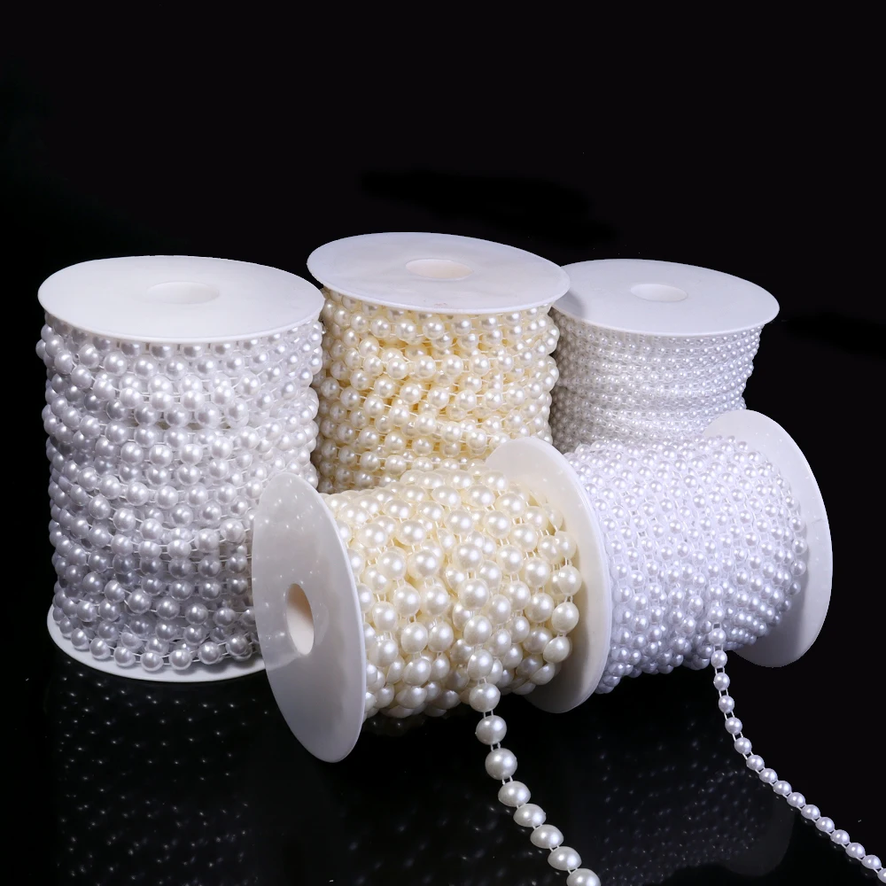 5yards/roll ABS Imitation Pearl Half Round Pearls Chain 4-10mm Cotton Thread Beads Chain For Wedding Party Christmas Decoration
