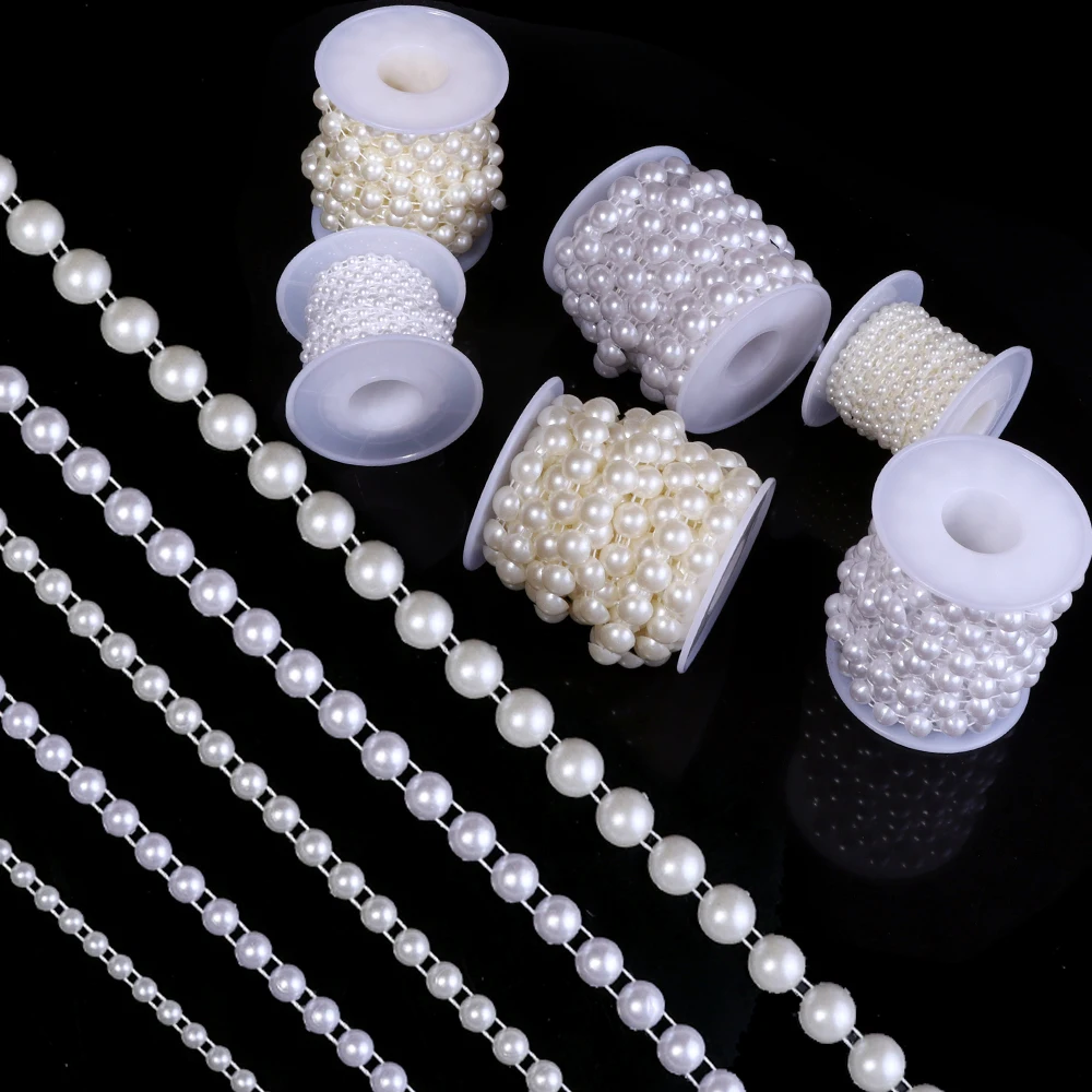 5yards/roll ABS Imitation Pearl Half Round Pearls Chain 4-10mm Cotton Thread Beads Chain For Wedding Party Christmas Decoration