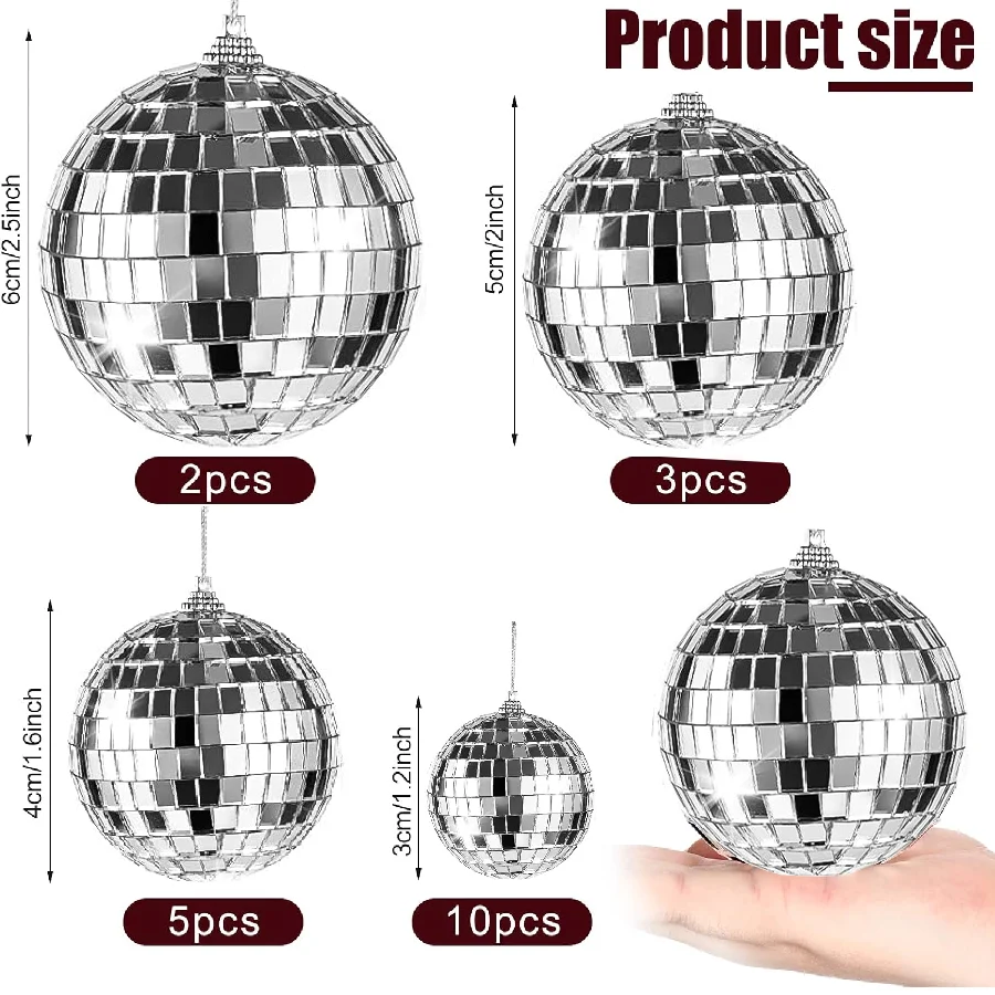 20PCS 4D Silver Ball Party Mirror Ball Cool Reflective Christmas Tree Decoration Suitable for Wedding Parties Dance Music