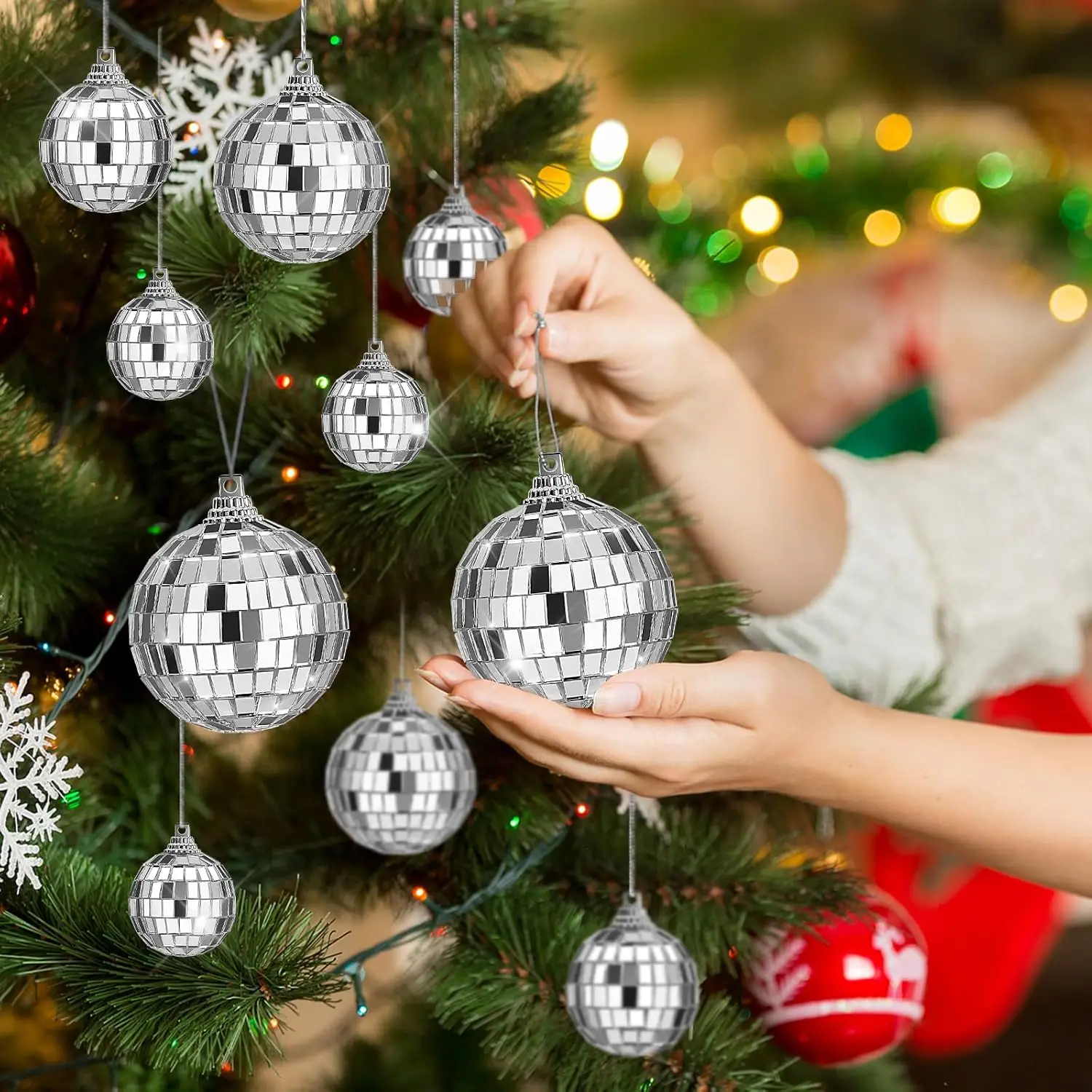 20PCS 4D Silver Ball Party Mirror Ball Cool Reflective Christmas Tree Decoration Suitable for Wedding Parties Dance Music