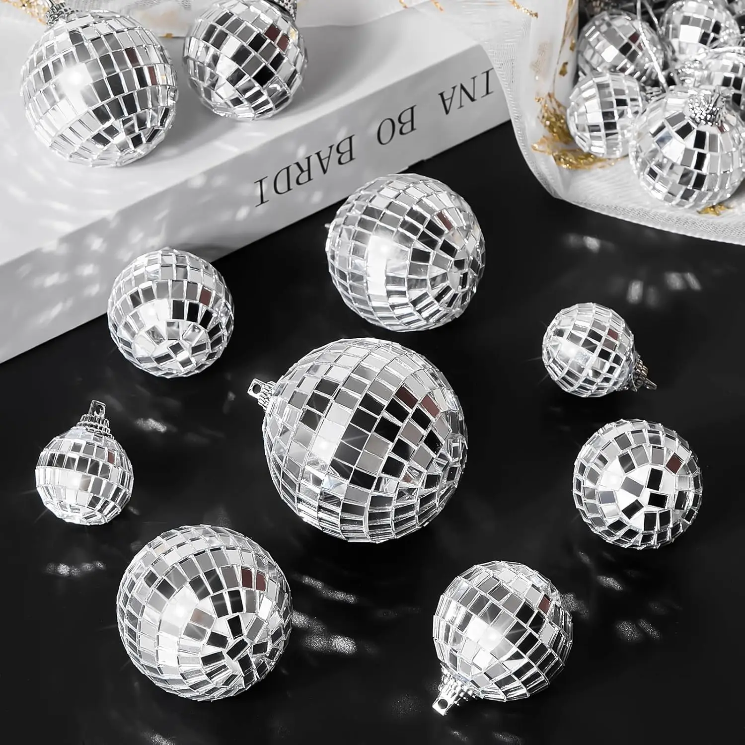 20PCS 4D Silver Ball Party Mirror Ball Cool Reflective Christmas Tree Decoration Suitable for Wedding Parties Dance Music