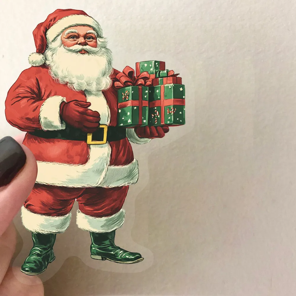 50 Pieces Transparent Cartoon Retro Christmas Sticker Pack - Waterproof Clear PET Decals for Journal, Guitar Notebook Decoration
