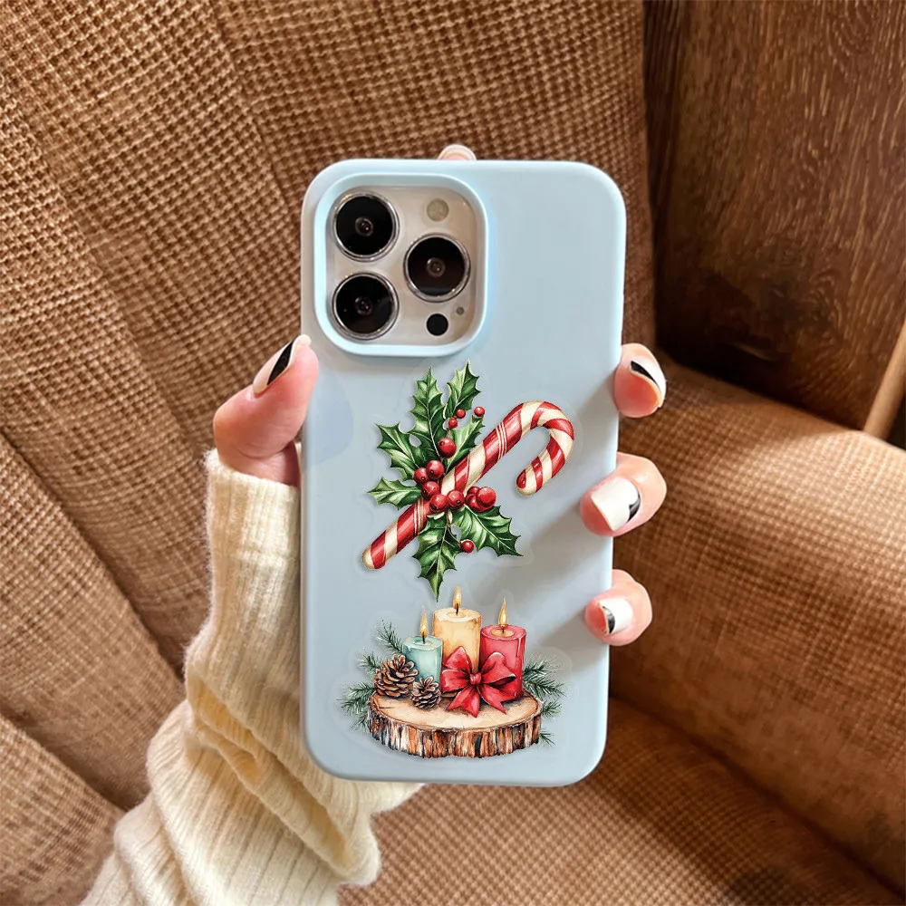 50 Pieces Transparent Cartoon Retro Christmas Sticker Pack - Waterproof Clear PET Decals for Journal, Guitar Notebook Decoration
