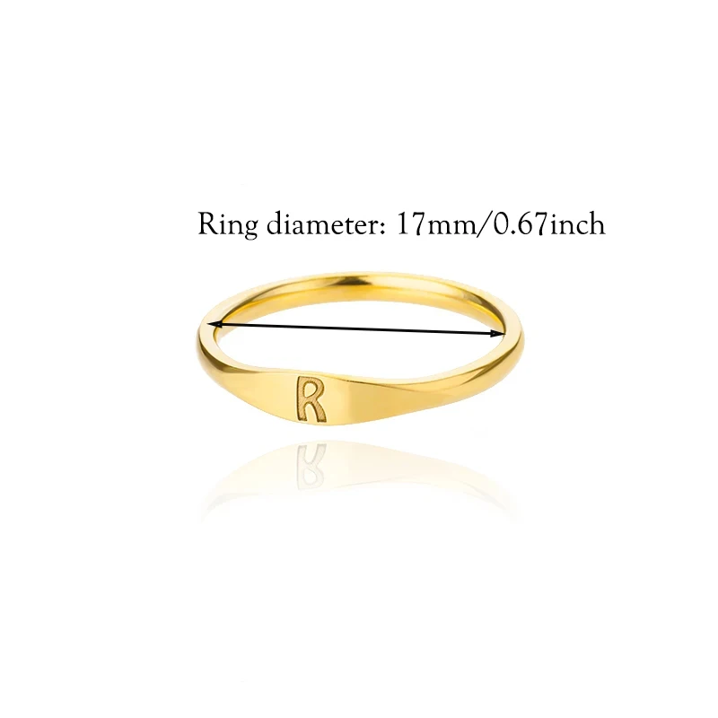 Fashion Initial Signet Ring 7 Size Gold Color Dainty Rings Women Stainless Steel Letters Wedding Christmas Jewelry Accessories