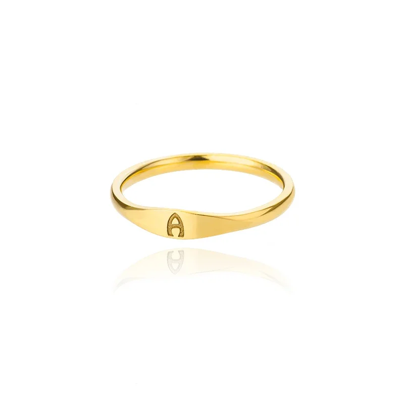Fashion Initial Signet Ring 7 Size Gold Color Dainty Rings Women Stainless Steel Letters Wedding Christmas Jewelry Accessories