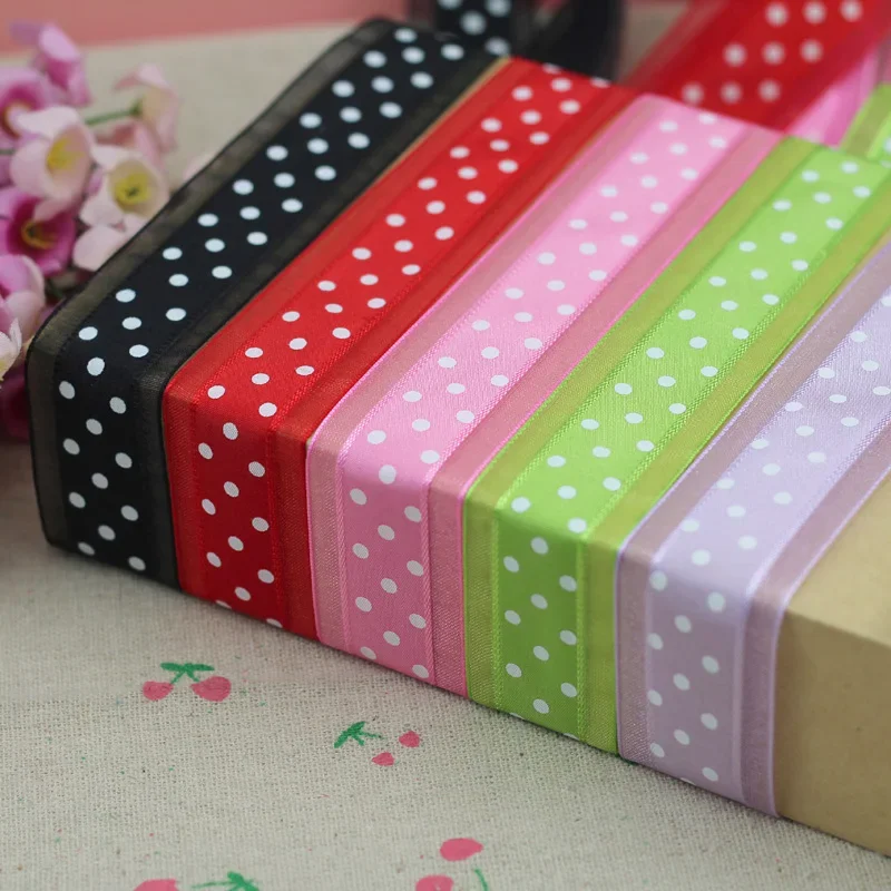 1''25mm 1meter Bilateral Organza Printing Polka Dots Ribbon Handmade Hair Bow Party Christmas Wedding Decor DIY Sewing Fabric