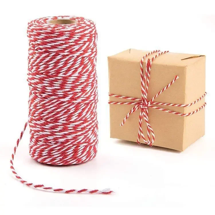100M Double Color Cotton Baker Twine Rope Red White Cotton Rope Christmas Wedding Decoration Gift Package String DIY Crafts Wrap