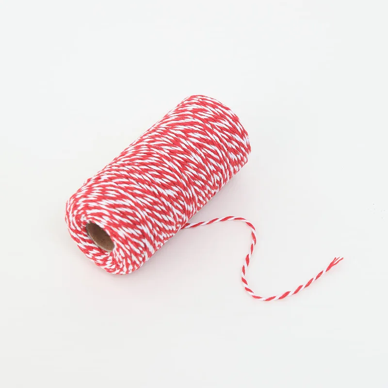 100M Double Color Cotton Baker Twine Rope Red White Cotton Rope Christmas Wedding Decoration Gift Package String DIY Crafts Wrap