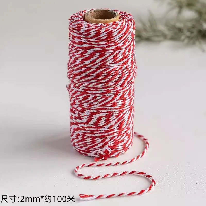 100M Double Color Cotton Baker Twine Rope Red White Cotton Rope Christmas Wedding Decoration Gift Package String DIY Crafts Wrap
