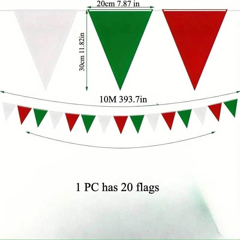 Red White Green Party Bunting 33ft | Plastic Flags for Christmas Mexican Fiesta | Bulk Stadium Wedding Store Decor