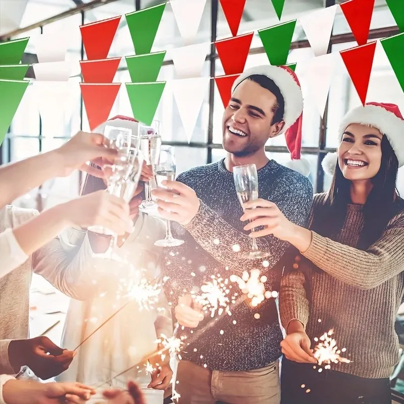 Red White Green Party Bunting 33ft | Plastic Flags for Christmas Mexican Fiesta | Bulk Stadium Wedding Store Decor