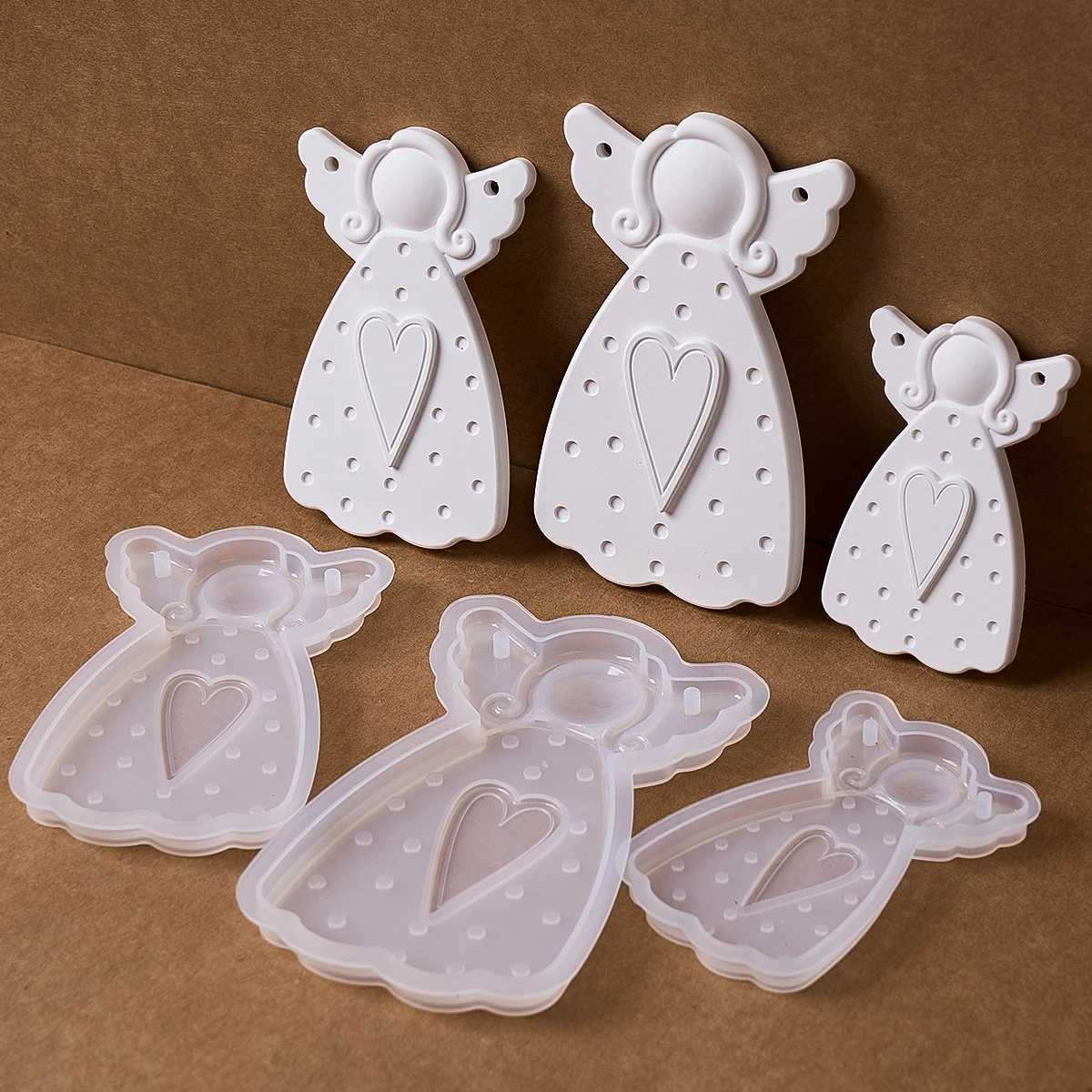 Heart Dot Texture Dress Girl Mold DIY Handmade Faceless Angel Plaster Resin Craft Silicone Molds Home Christmas Tree Decor