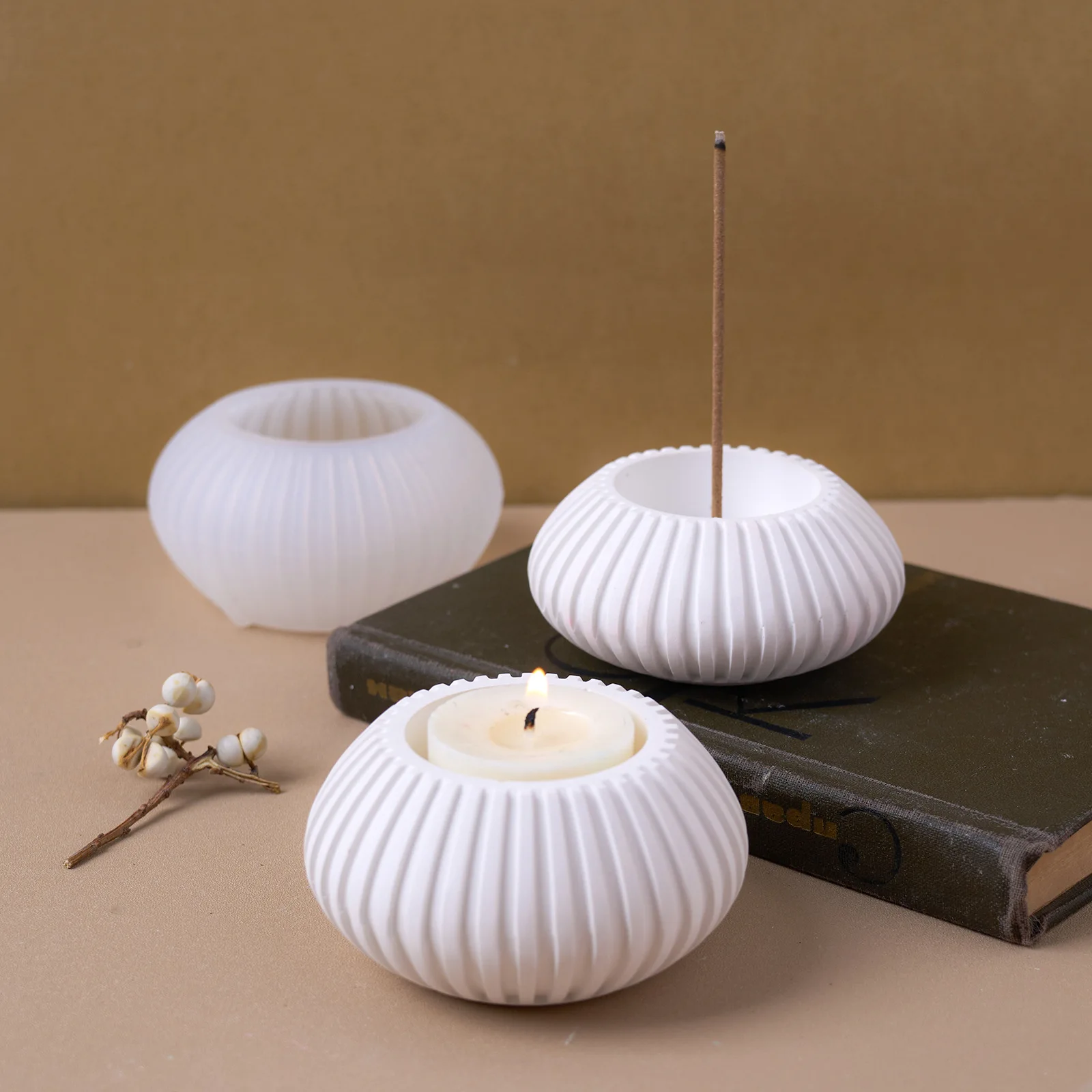DIY Silicone Molds Striped Wax Jar Vase Tray Set Christmas Mold Simple European Style Plaster Ornament Making Mould Halloween