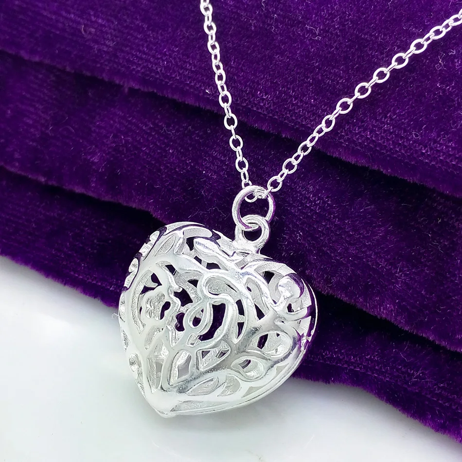 Hot charm 925 sterling Silver necklace earrings Jewelry set for women heart Hollow Fashion Party Christmas Gifts high quality
