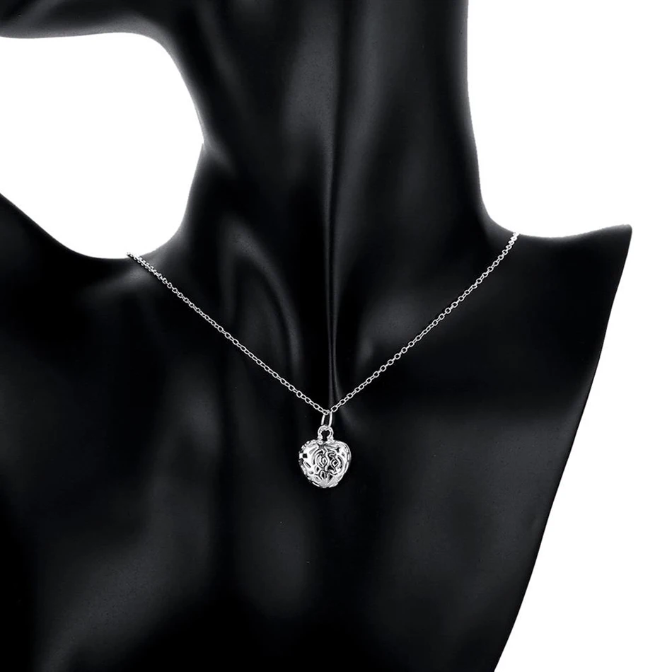 Hot charm 925 sterling Silver necklace earrings Jewelry set for women heart Hollow Fashion Party Christmas Gifts high quality