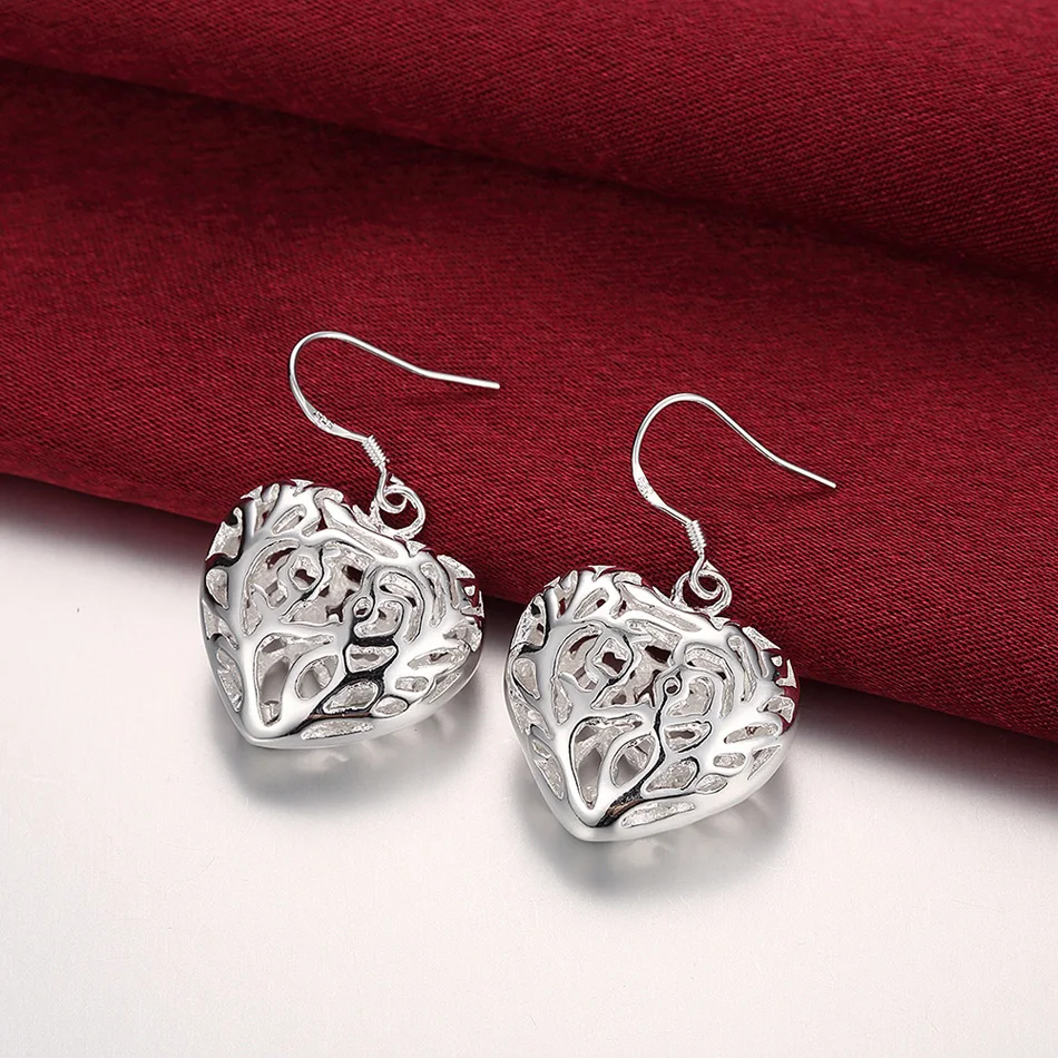 Hot charm 925 sterling Silver necklace earrings Jewelry set for women heart Hollow Fashion Party Christmas Gifts high quality