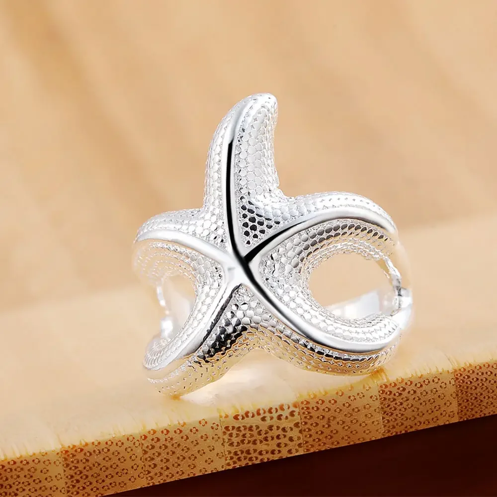 High quality 925 Sterling Silver fine Big starfish Rings For Women Fashion Party wedding luxury Charms Jewelry Christmas gift