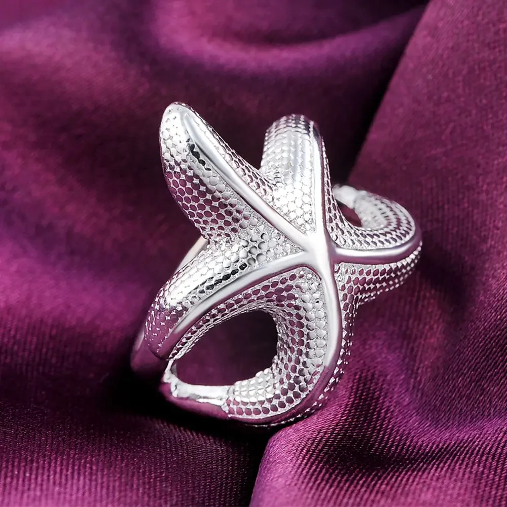 High quality 925 Sterling Silver fine Big starfish Rings For Women Fashion Party wedding luxury Charms Jewelry Christmas gift