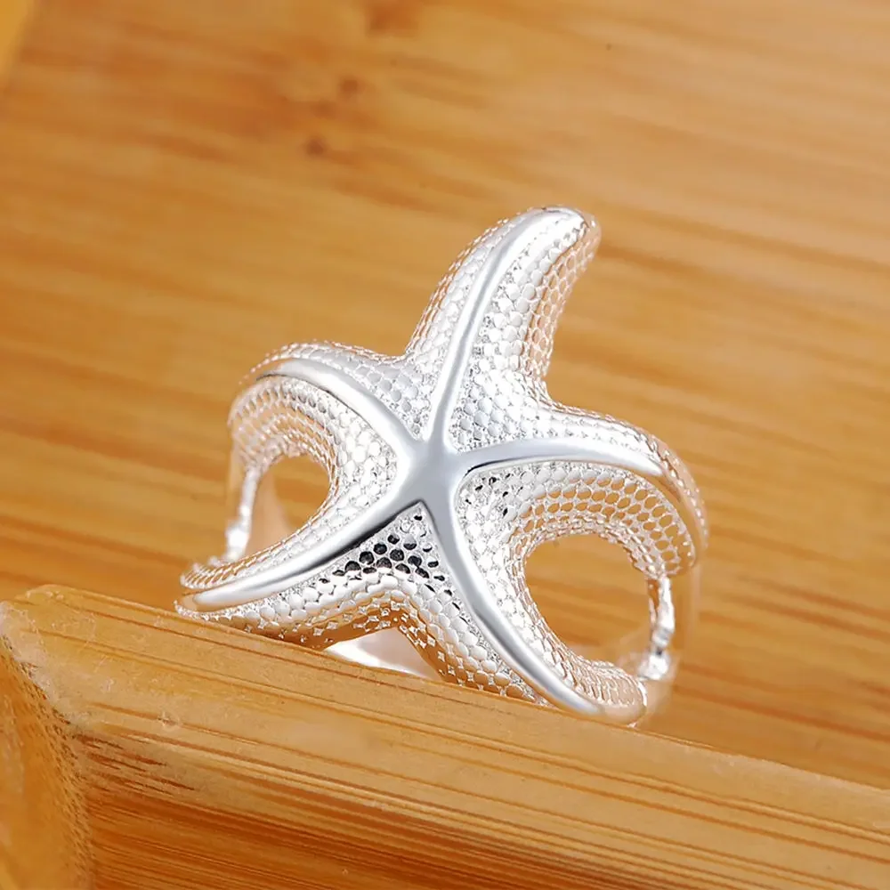High quality 925 Sterling Silver fine Big starfish Rings For Women Fashion Party wedding luxury Charms Jewelry Christmas gift