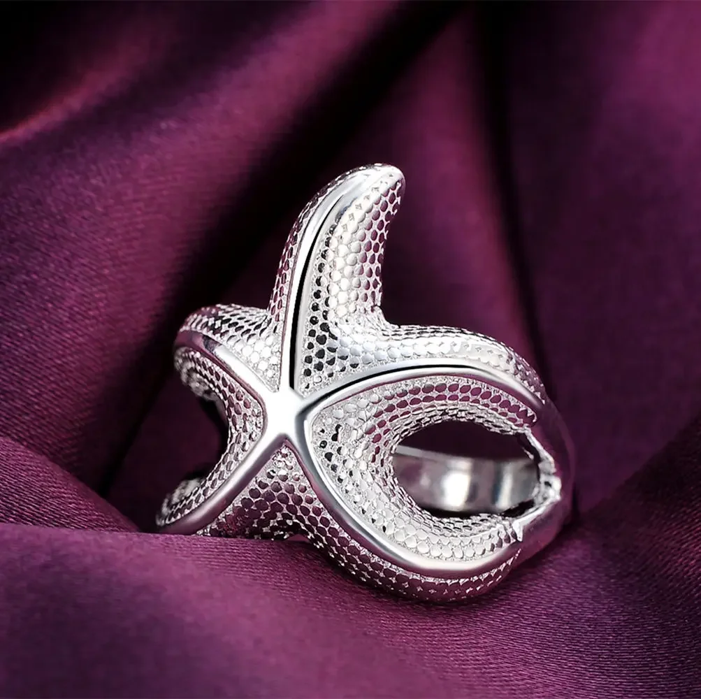 High quality 925 Sterling Silver fine Big starfish Rings For Women Fashion Party wedding luxury Charms Jewelry Christmas gift