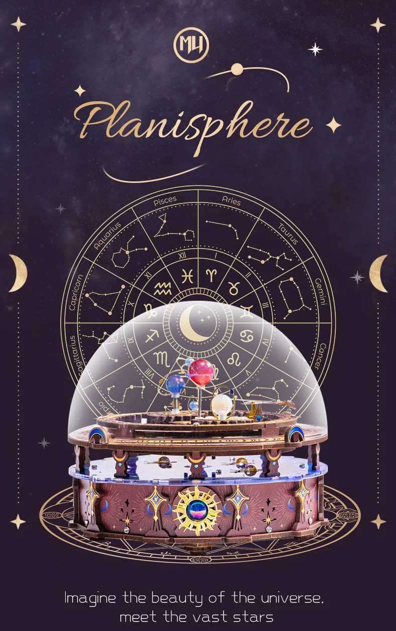 MU Horoscope Wooden Music Box 3D Three-Dimensional Jigsaw Hand DIY To Send Boyfriend Birthday Gift Christmas Toy Decoration Comp