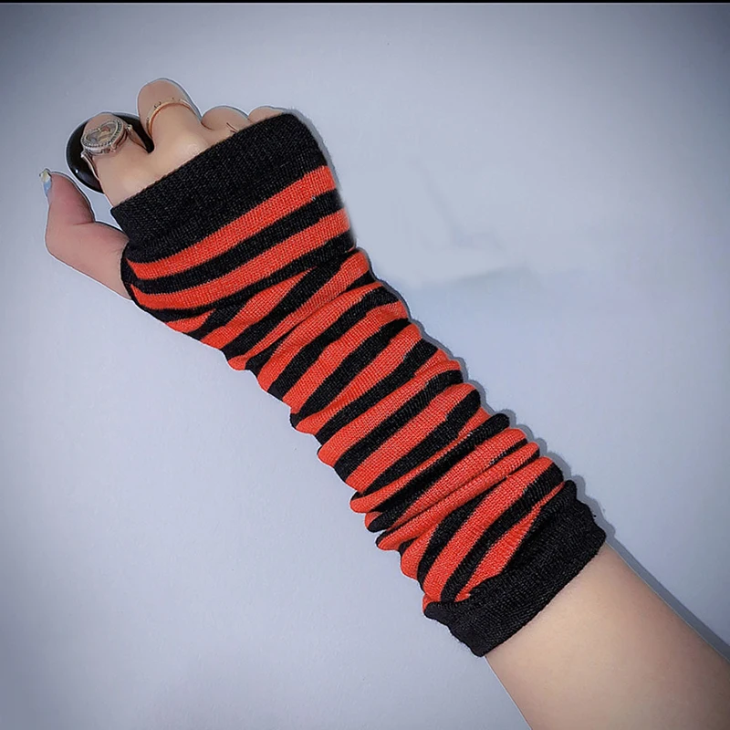 Warmer Knitted Long Fingerless Gloves Elbow Mittens Christmas Acces Gift Fashion Women Emo Gloves Lady Striped Elbow Gloves