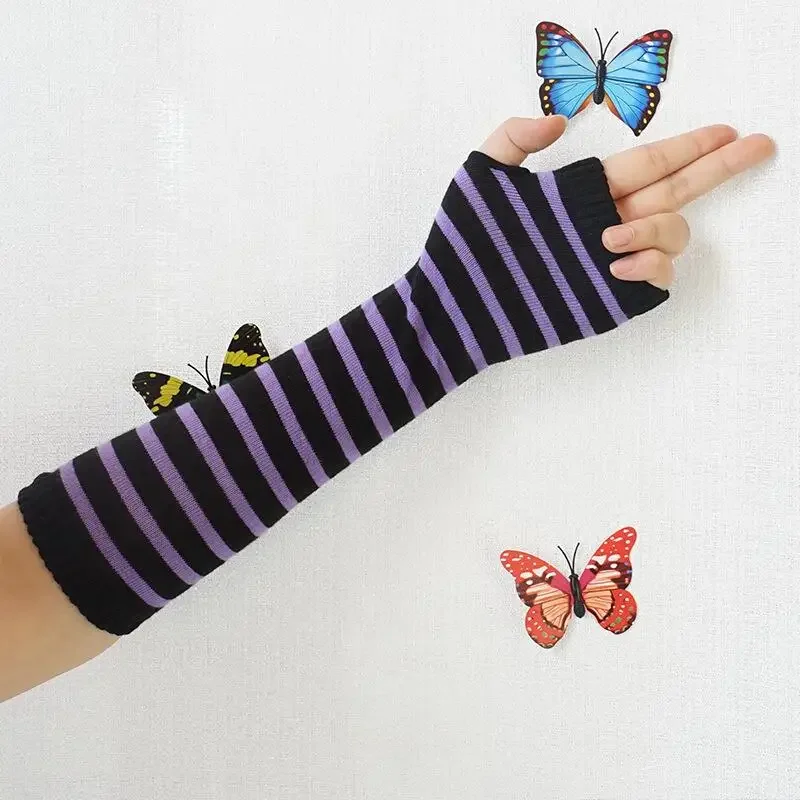 Warmer Knitted Long Fingerless Gloves Elbow Mittens Christmas Acces Gift Fashion Women Emo Gloves Lady Striped Elbow Gloves