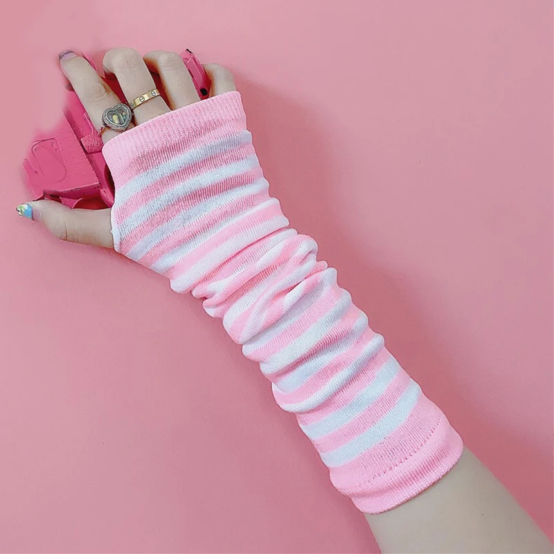 Warmer Knitted Long Fingerless Gloves Elbow Mittens Christmas Acces Gift Fashion Women Emo Gloves Lady Striped Elbow Gloves