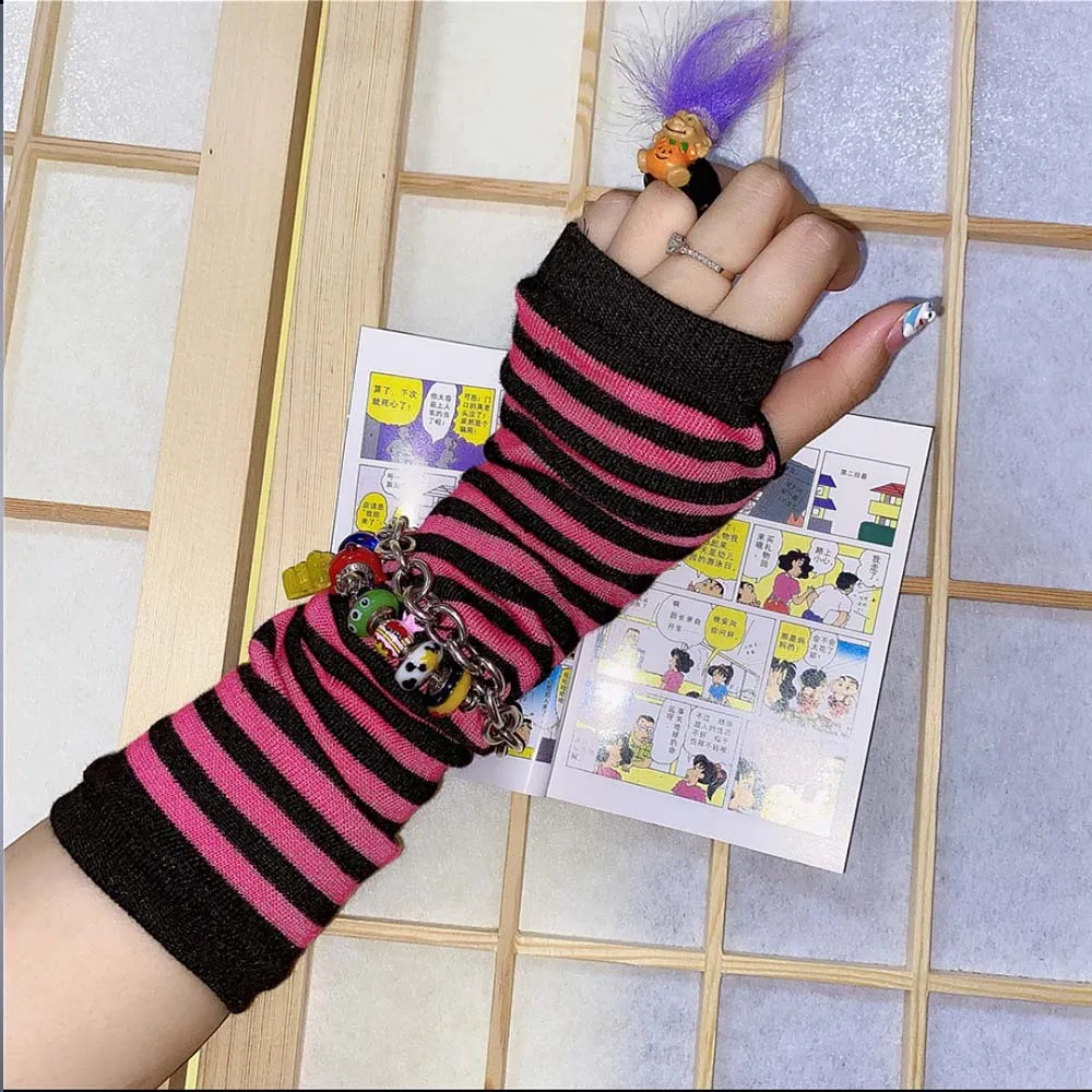 Warmer Knitted Long Fingerless Gloves Elbow Mittens Christmas Acces Gift Fashion Women Emo Gloves Lady Striped Elbow Gloves