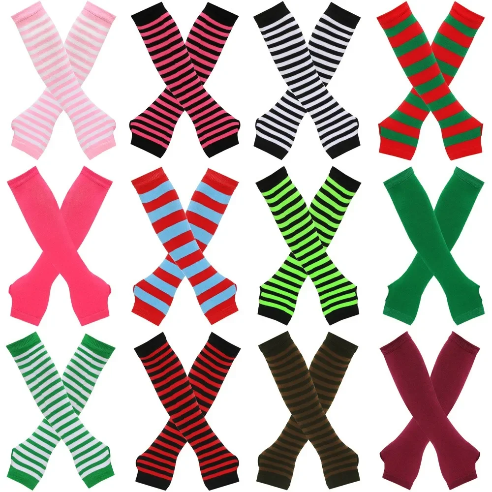 Warmer Knitted Long Fingerless Gloves Elbow Mittens Christmas Acces Gift Fashion Women Emo Gloves Lady Striped Elbow Gloves