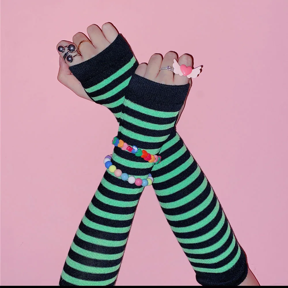 Warmer Knitted Long Fingerless Gloves Elbow Mittens Christmas Acces Gift Fashion Women Emo Gloves Lady Striped Elbow Gloves