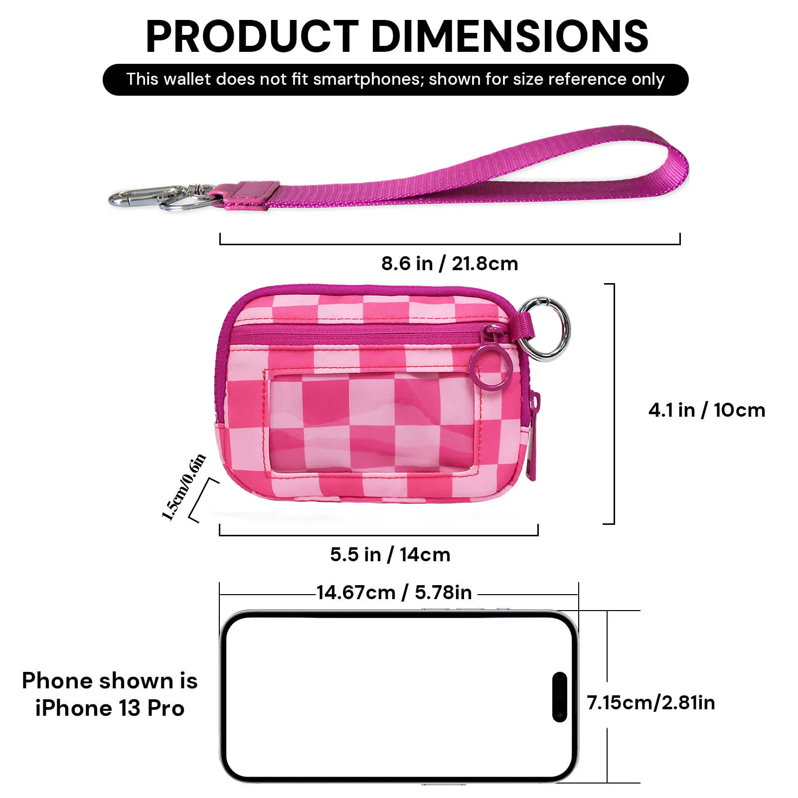 The Iris Wallet Black Checkered Card Case with ID Window Purse for Women Coin Purse with Mini Christmas Portable Keychain Wallet
