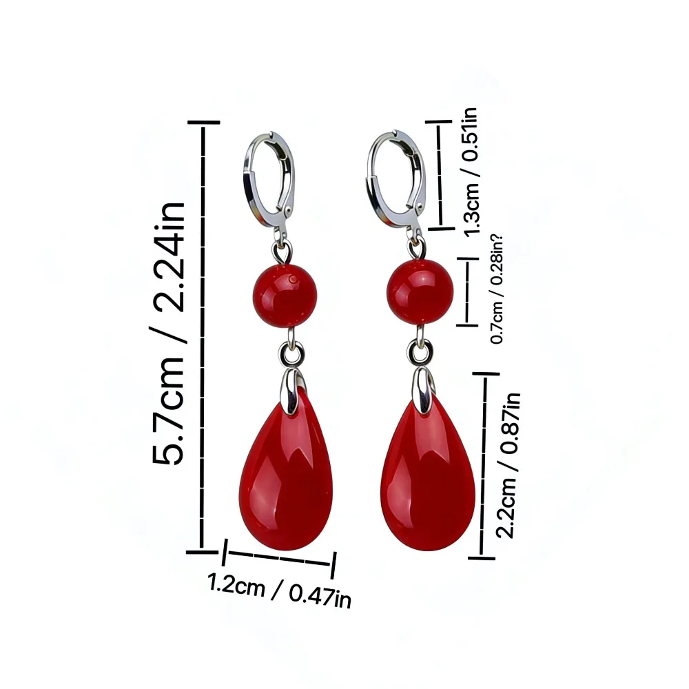 Green water droplet pendant earrings, crystal clear ice red water droplet design, vintage long women's earrings, Christmas gift.
