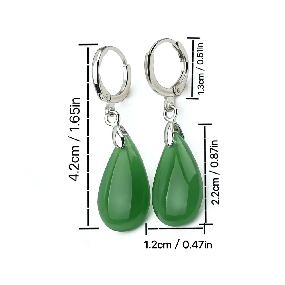 Green water droplet pendant earrings, crystal clear ice red water droplet design, vintage long women's earrings, Christmas gift.