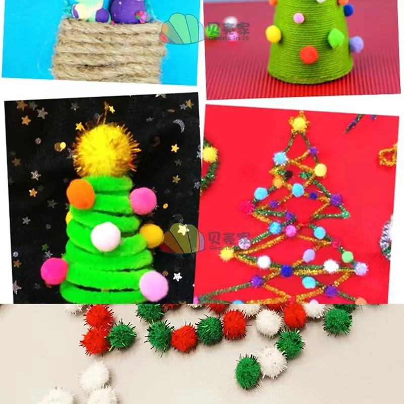 10/20/30 MM Glitter Pompom Fluffy Plush Christmas Decoration Gold Wire Flash Plush Ball Handmade Children's DIY Materials 100PCS