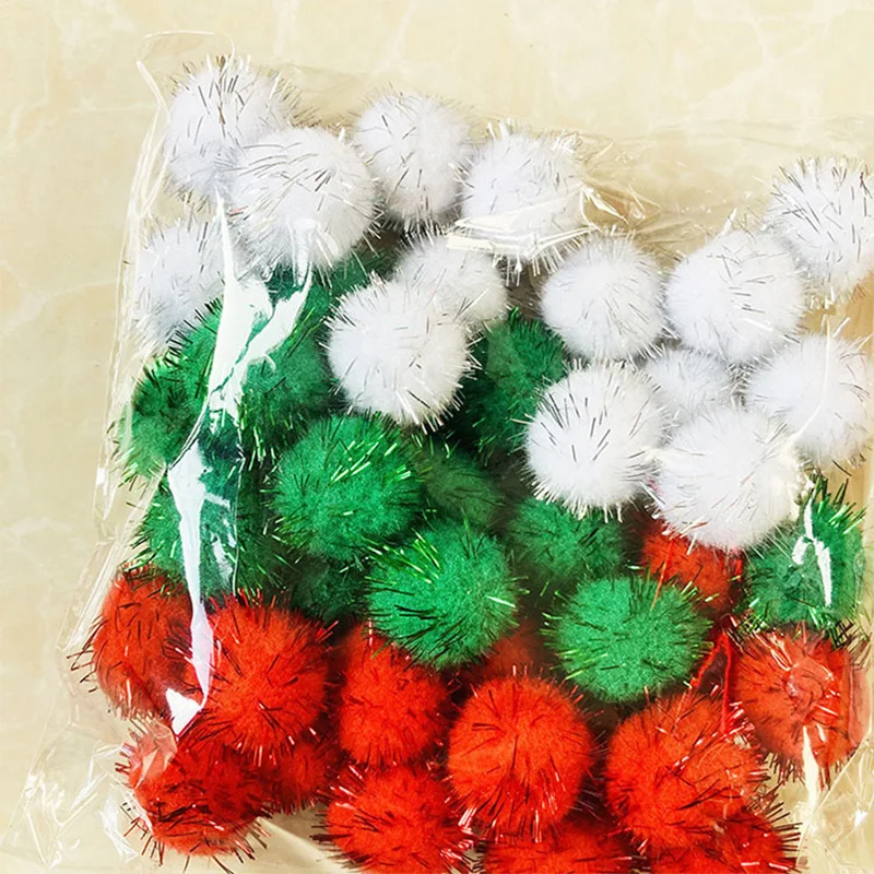 10/20/30 MM Glitter Pompom Fluffy Plush Christmas Decoration Gold Wire Flash Plush Ball Handmade Children's DIY Materials 100PCS