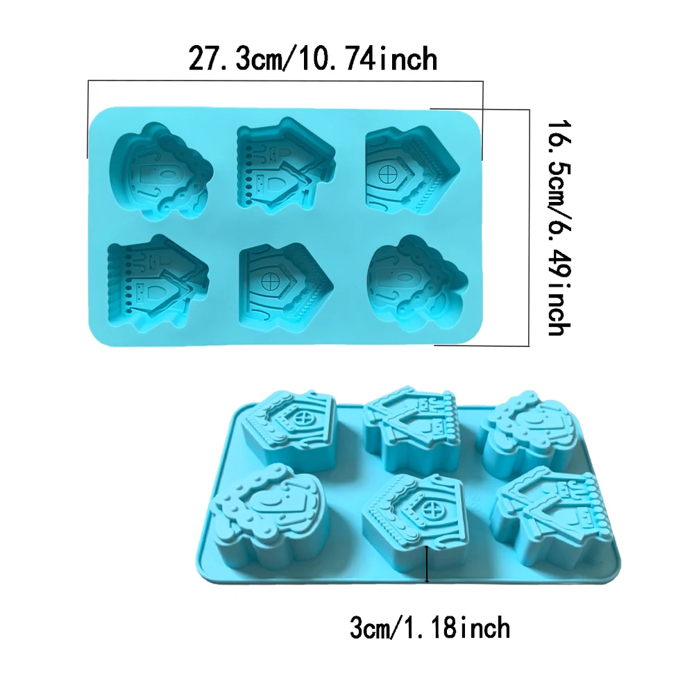 6-cavity Christmas house shaped soap candle silicone mold, suitable for handmade DIY wax molds for aromatherapy soap
